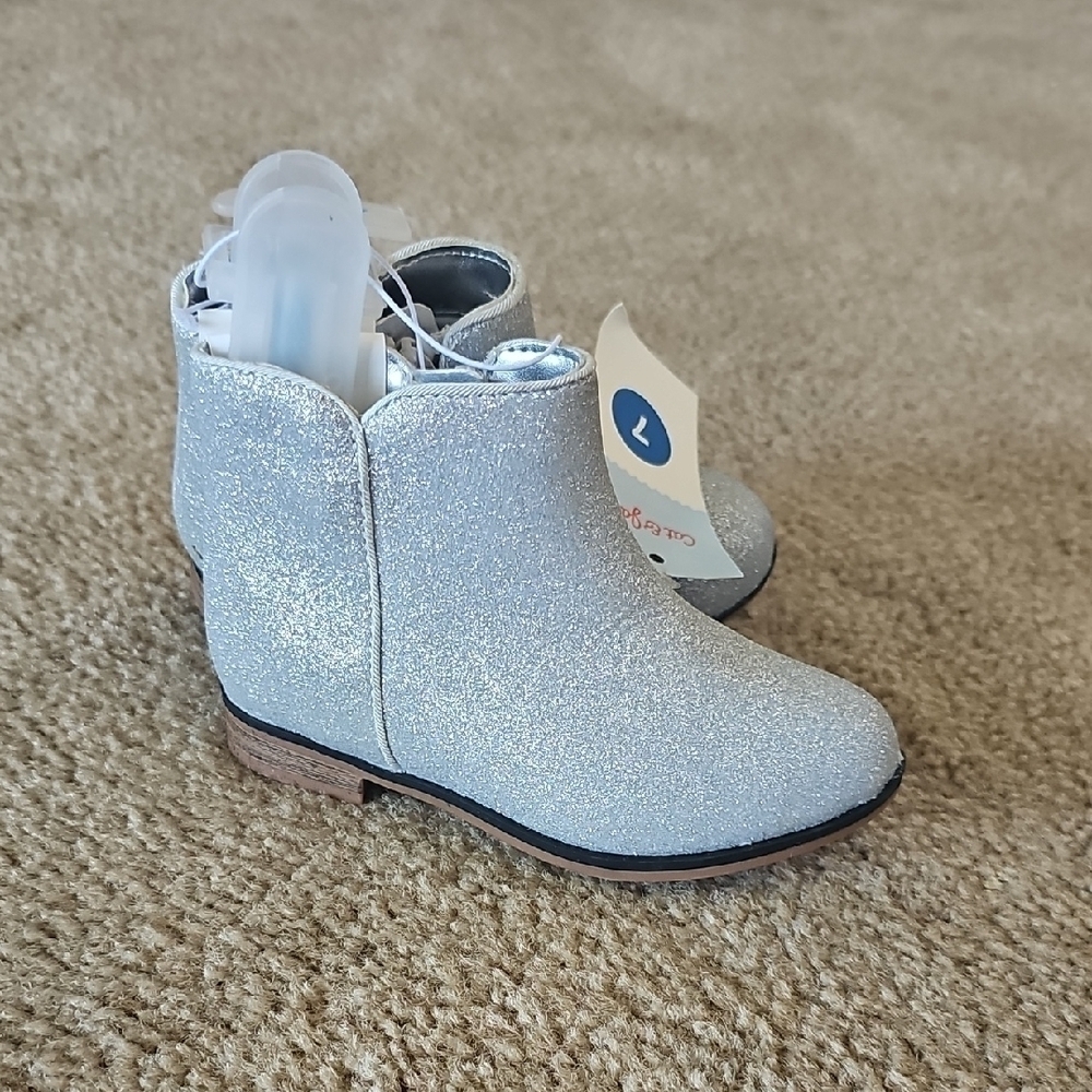Cat & Jack Toddler Girls Silver Glitter Booties Size 7